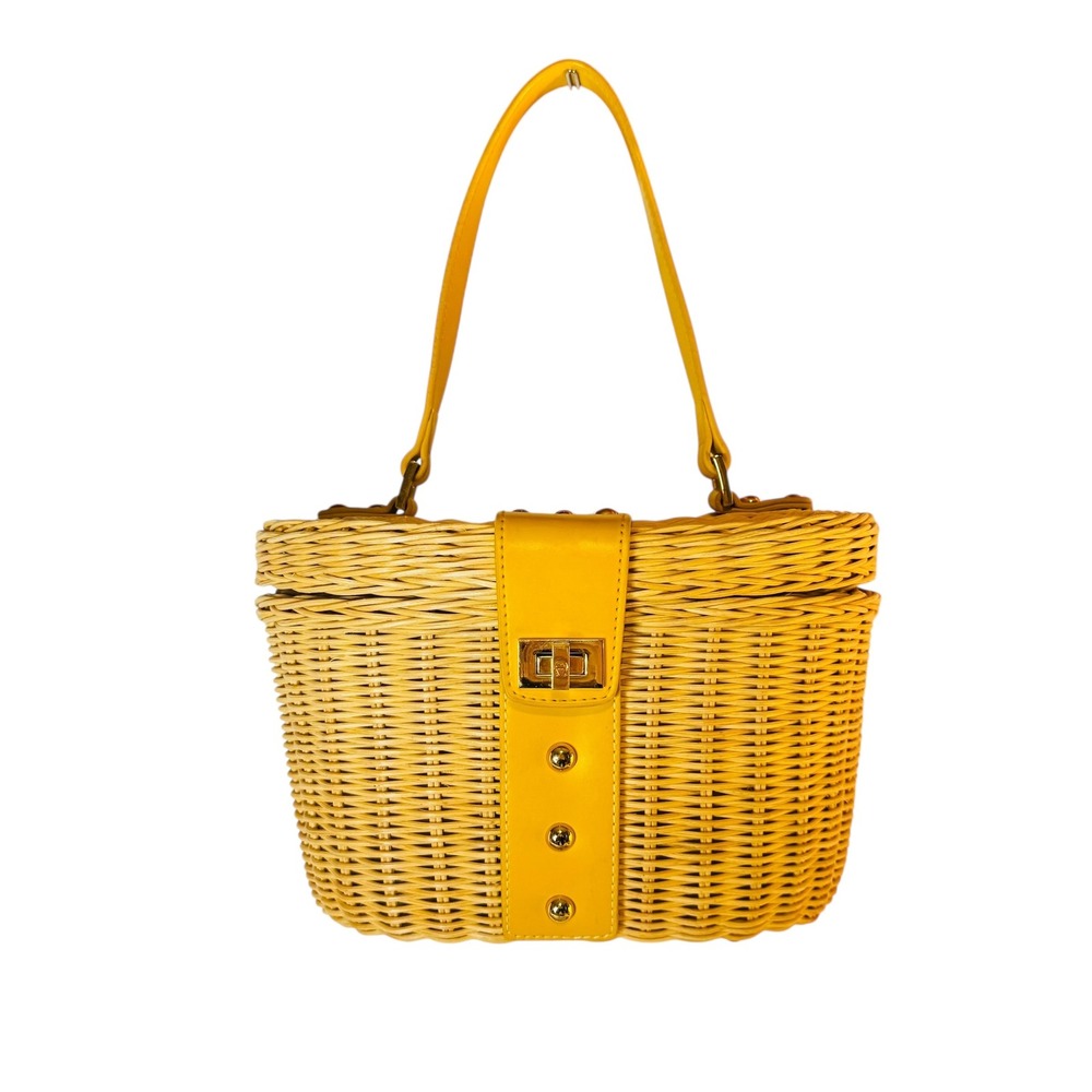 Etienne Aigner Wicker Basket Rattan Bag Floral Lining Turn Lock Satchel Purse - Picture 14 of 14